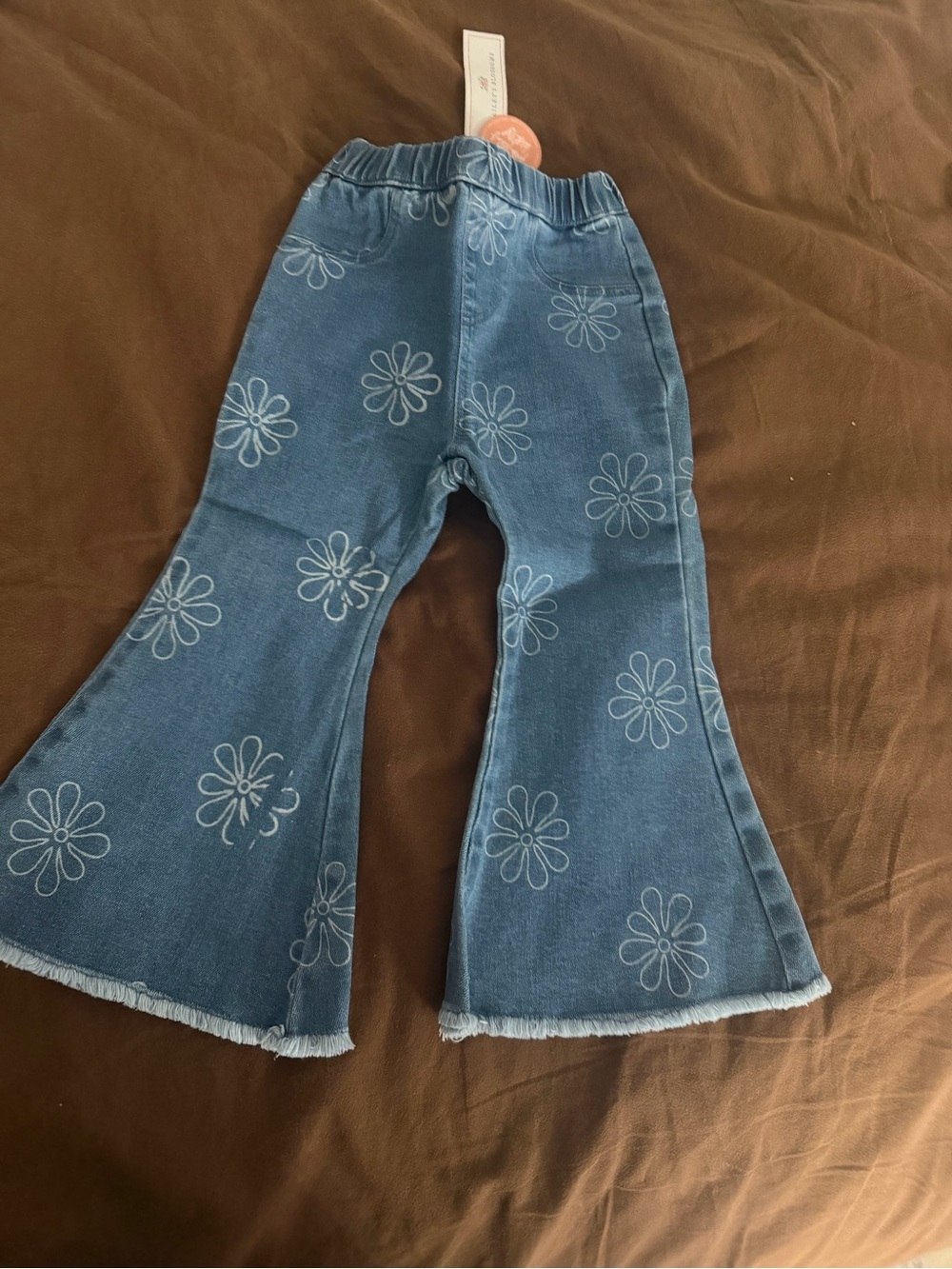 Kids Floral Print Blue Bell-Bottom Jeans